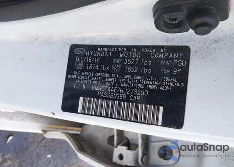 2017 Hyundai Accent Se z USA, uszkodzony, nr VIN KMHCT4AE7HU273250